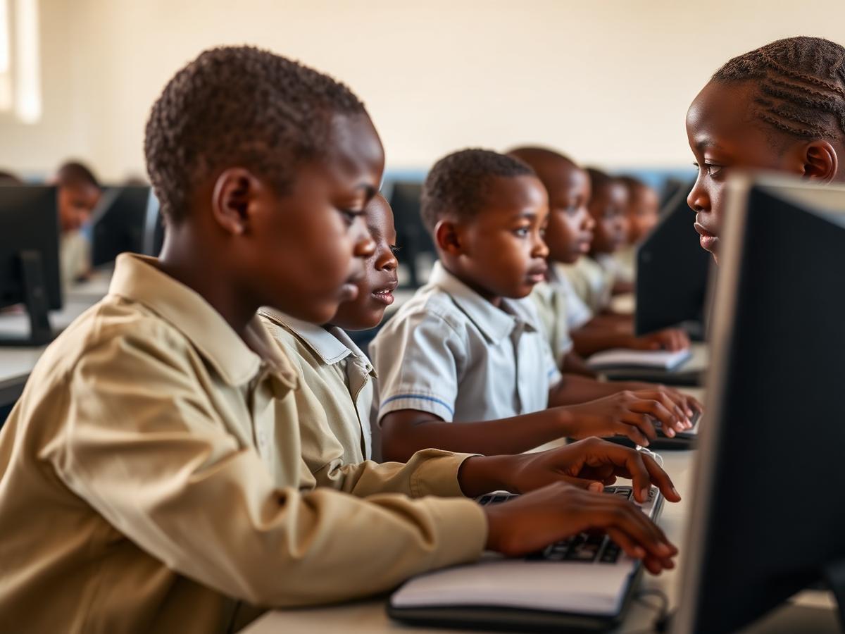 Pupils using computers in the ICT laboratory