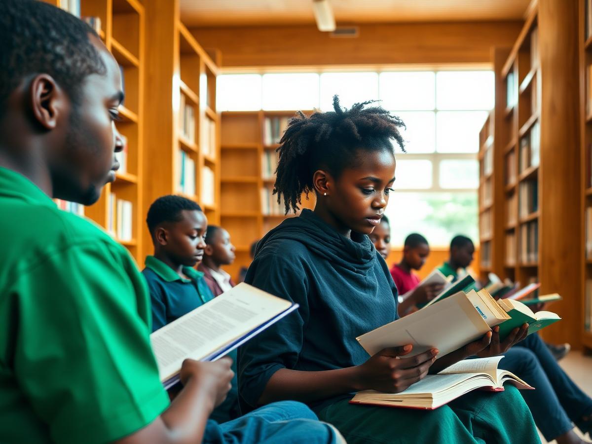 Primary pupils reading in the school library